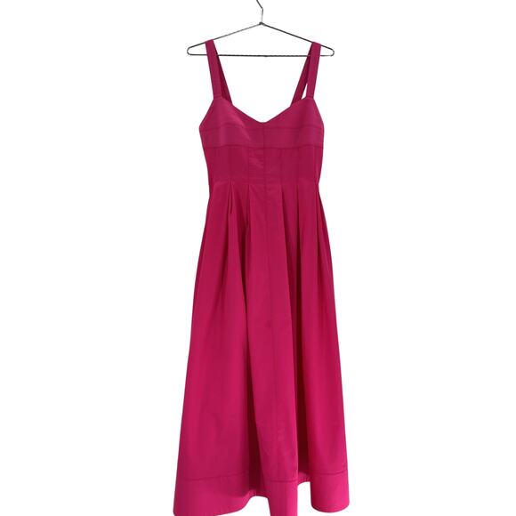 La Ligne Pleated Magenta Cotton Poplin Midi Dress Size 10 - Picture 2 of 4